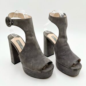 Prada Grey Suede Ankle-Wrap Platform Sandals
